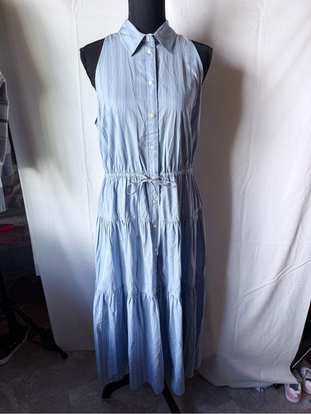 Ralph Lauren Light Blue Sleeveless Tiered Button-Front Maxi Dress